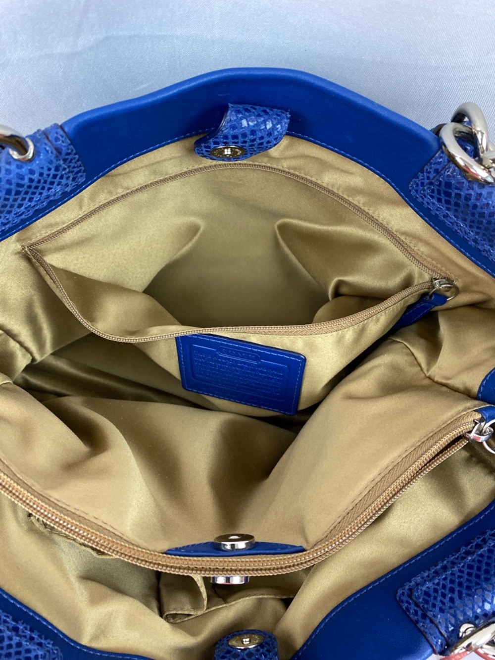Vintage Coach Soft Leather Cobalt Blue Double Handle Penelope Handbag Bag Purse - Picture 13 of 16